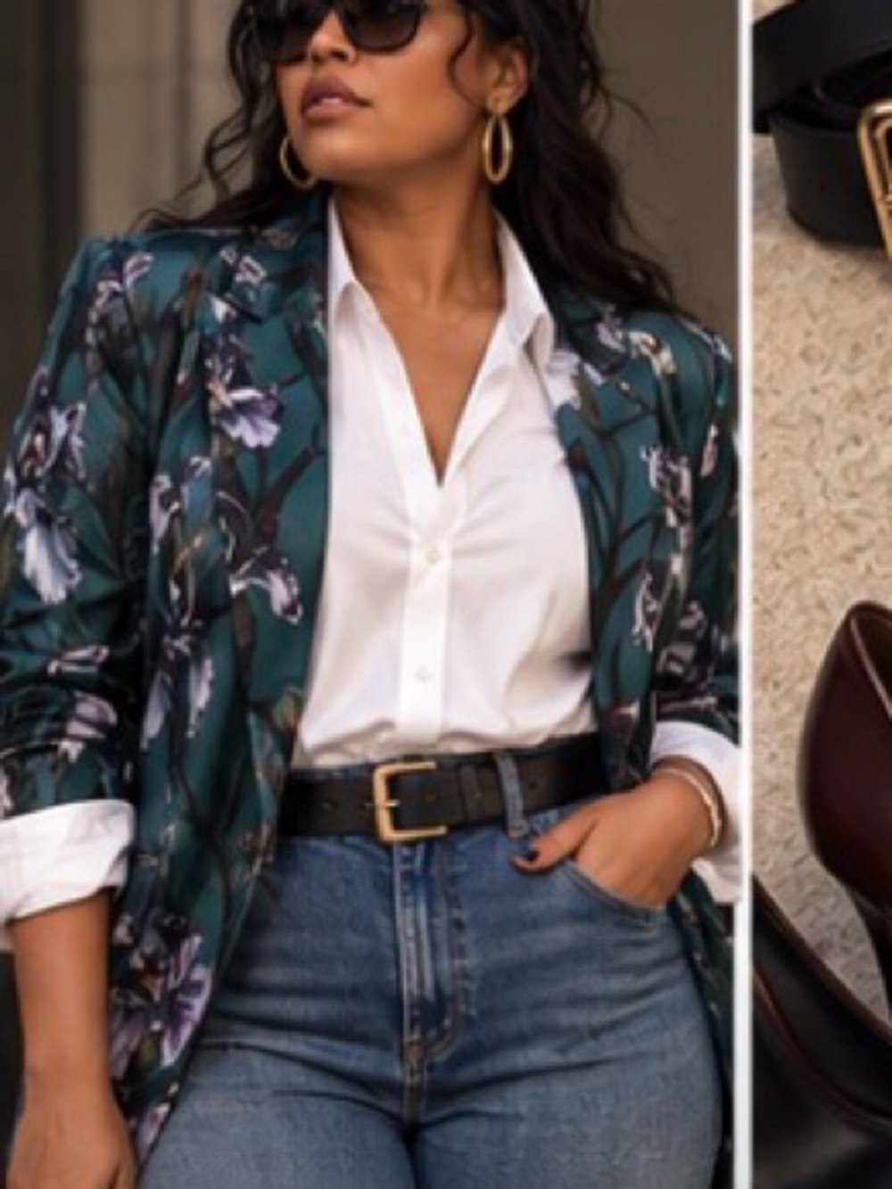 Floral Satin Open-Front Jacket in Teal and Purple